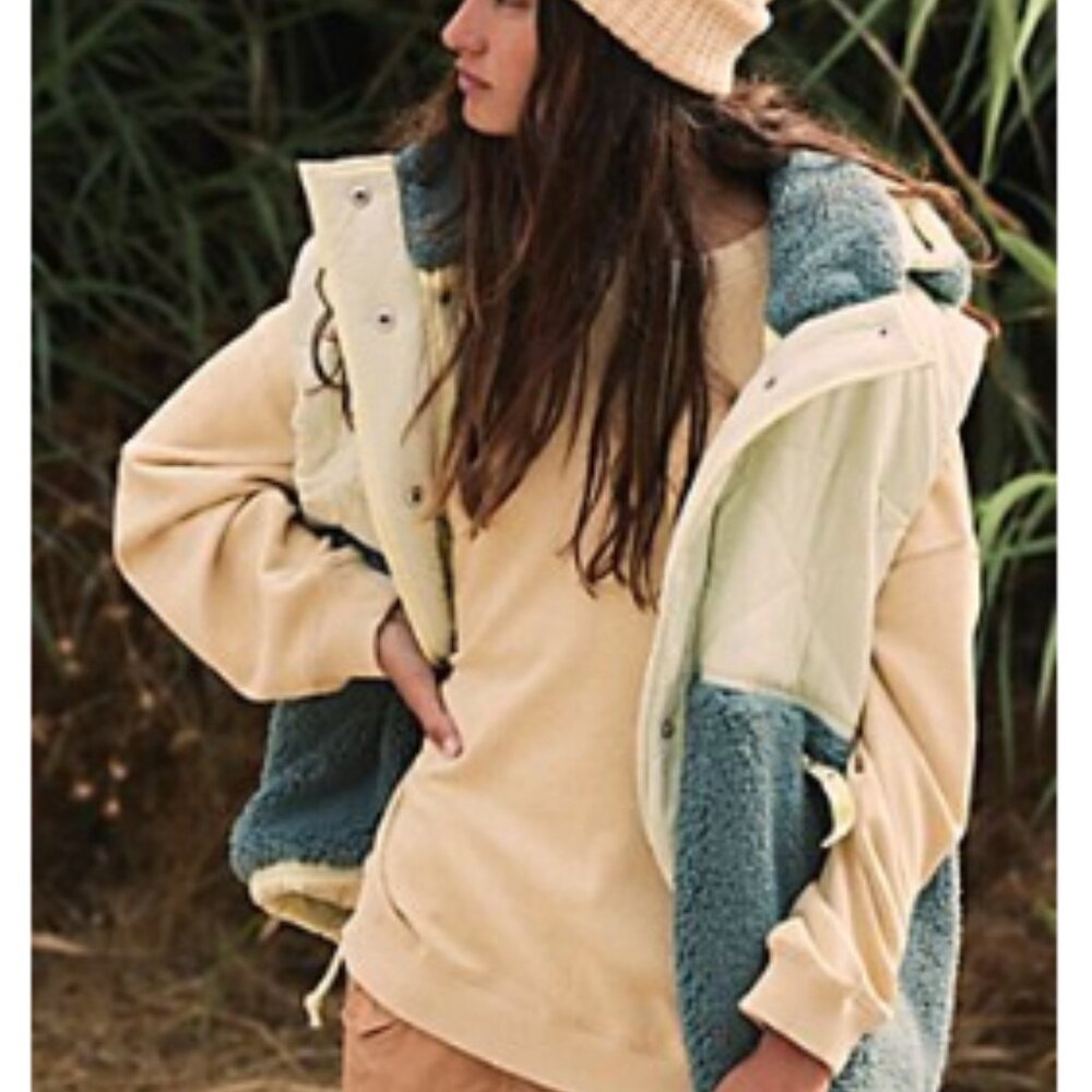Free People Adventure Awaits Fleece Coat in Lemon Combo